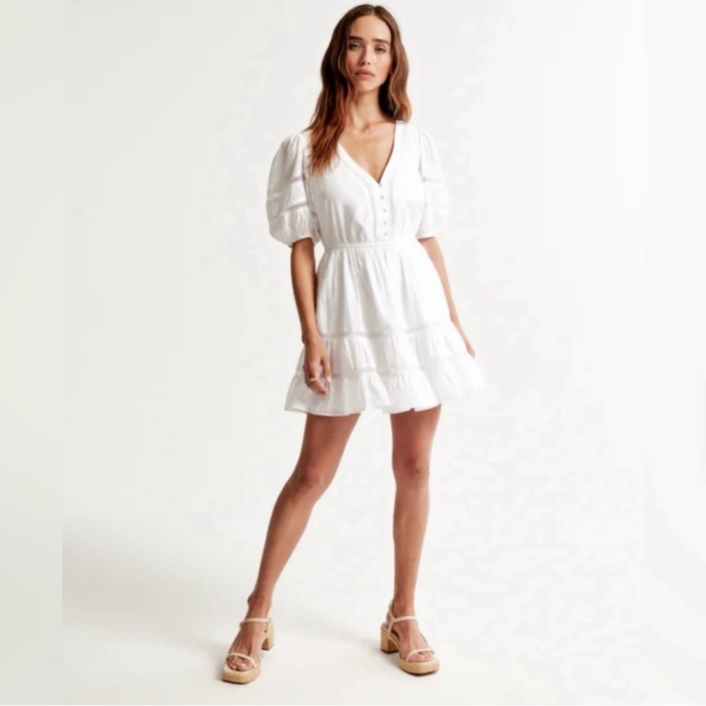 Abercrombie & Fitch White Puff Sleeve Mini Dress Dress